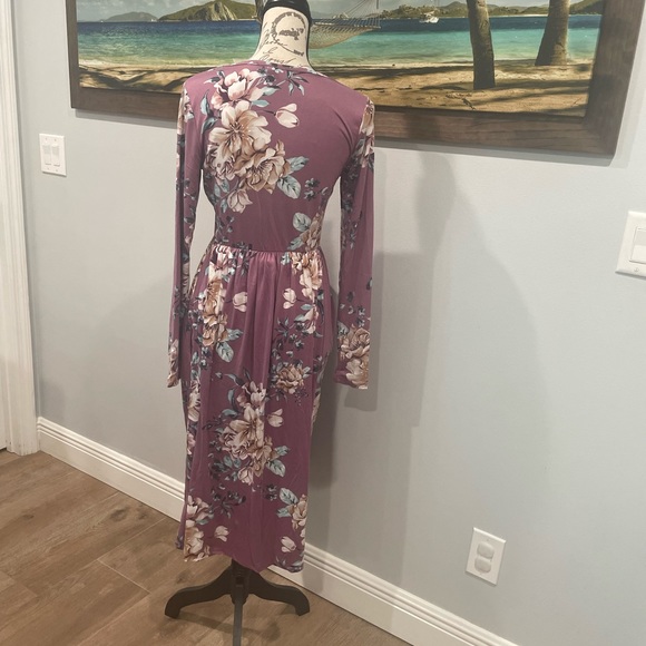 PinkBlush Maternity Dress long sleeves floral Small purple - Picture 2 of 3
